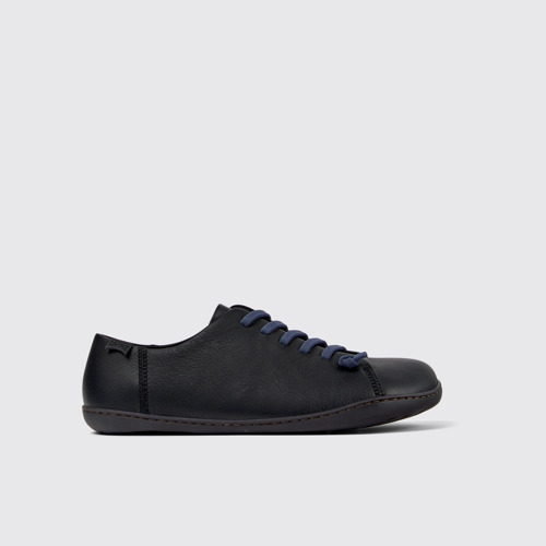 Image of Side view of Peu Black Leather Men's Shoes.