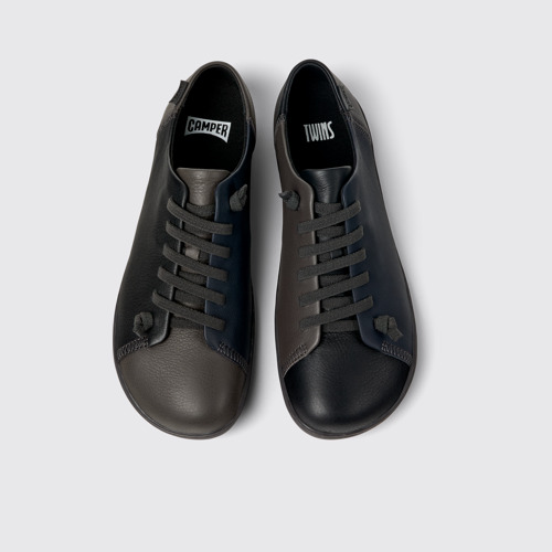 Image of Overhead view of Twins Black-gray leather shoes for men