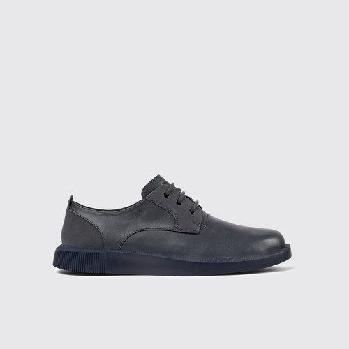 Image of Side view of Bill Dark gray leather and nubuck shoes for men