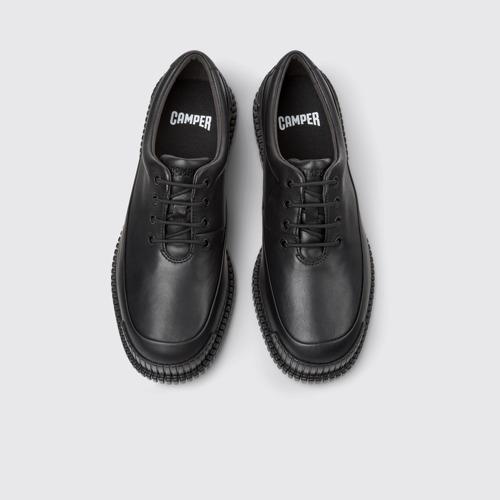 Image of Overhead view of Pix Black Leather Shoes for Men.