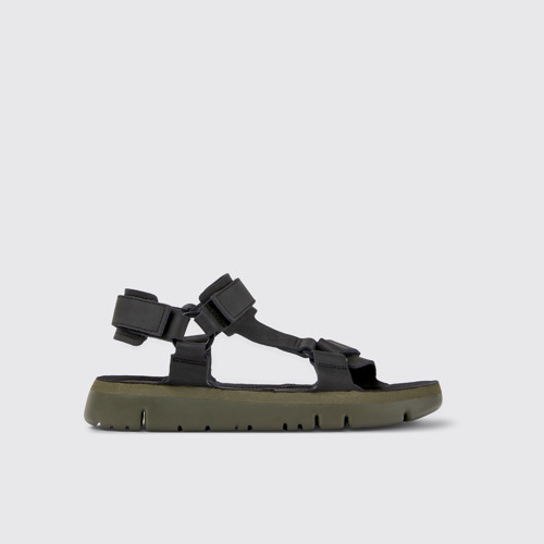 Image of Side view of Oruga Black leather sandals for men