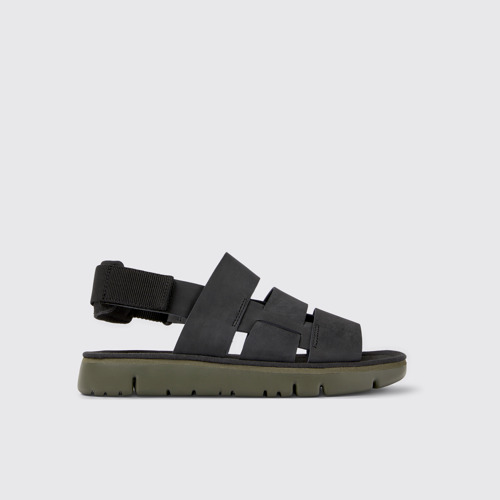 Image of Oruga Sandalias negras de piel y tejido para hombre