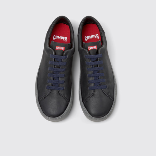 Image of Overhead view of Peu Touring Black Leather Sneakers for Men.