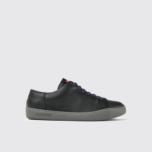 Image of Side view of Peu Touring Black Leather Men's Sneakers.