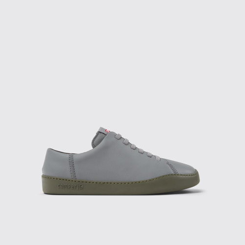 Image of Side view of Peu Touring Gray Leather Sneakers for Men.