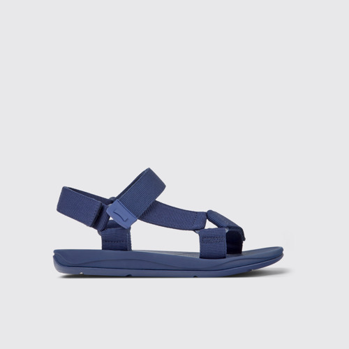 Image of Side view of Match Blue textile sandals for men