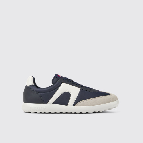 Image of Side view of Pelotas XLite Blue textile and leather sneakers for men