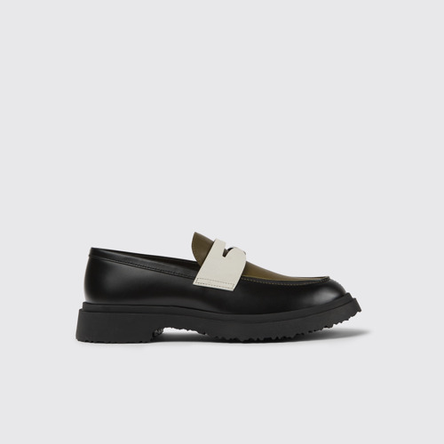 Side view of Walden Black and white loafers for men
