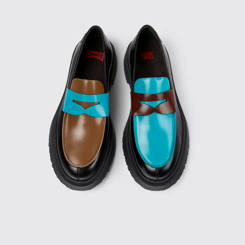 Image of Overhead view of Twins Multicolored leather loafers for men