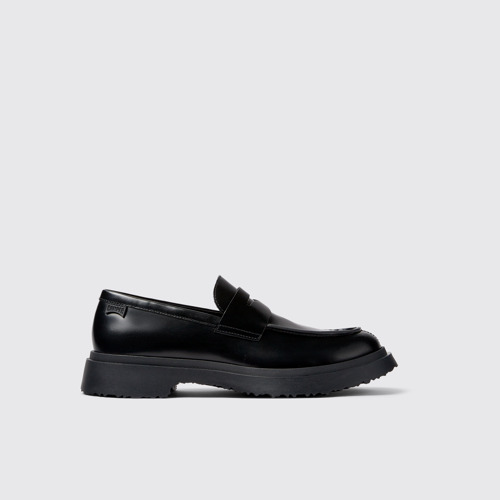 Image of Side view of Walden Black Leather Mocasins for Men.