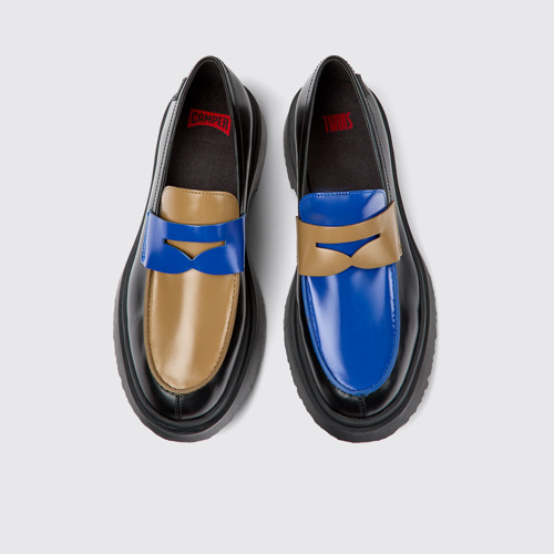 Image of Overhead view of Twins Multicolored Leather Moccasin for Men