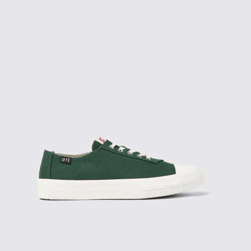 Side view of Camaleon Green recycled cotton sneakers for men