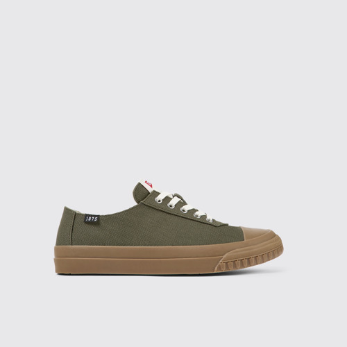 Side view of Camaleon Green recycled cotton sneakers for men