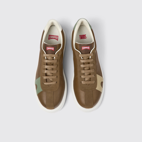 Twins Baskets marron en cuir et nubuck pour homme