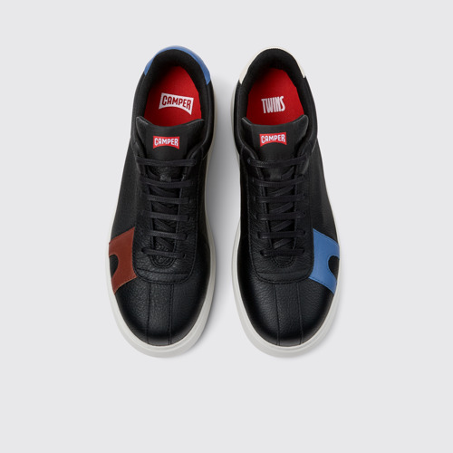 Image of Overhead view of Twins Multicolor Leather Sneakers for Men.