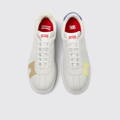 Image of Overhead view of Twins Multicolor Leather Sneakers for Men.