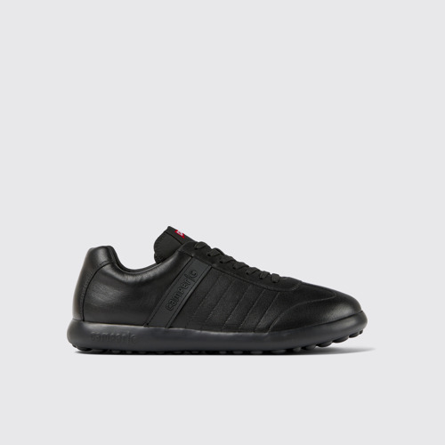 Image of Side view of Pelotas XLite Black Leather Men's Sneakers.