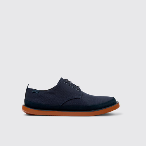 Image of Side view of Wagon Blue Recycled Cotton and Nubuck Shoes for Men.