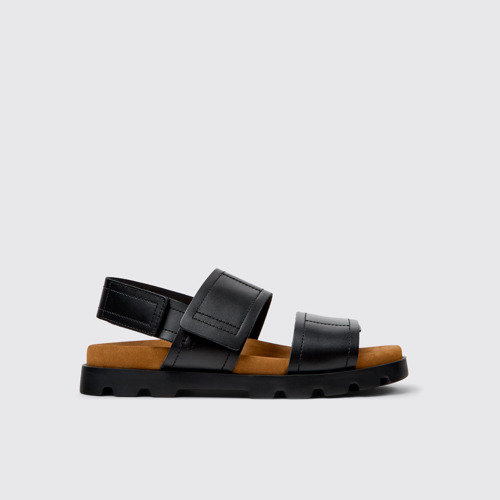 Image of Side view of Brutus Sandal Black Leather Men's Sandals.
