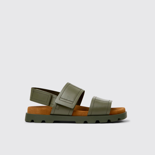 Image of Side view of Brutus Sandal Green Leather Sandals for Men.