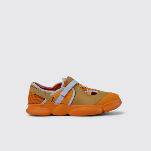 Image of Side view of Karst Orange and brown textile shoes for men