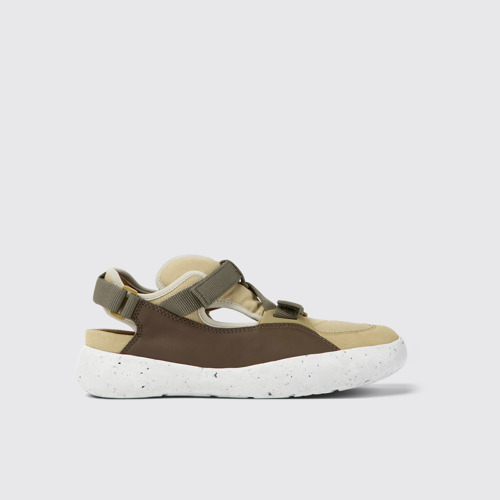 Side view of Peu Stadium White non-dyed leather and textile semi-open sneakers for men