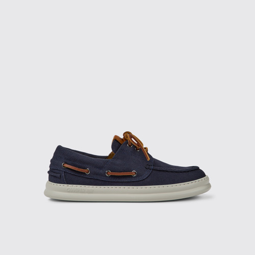 Image of Side view of Runner Blue recycled cotton shoes for men