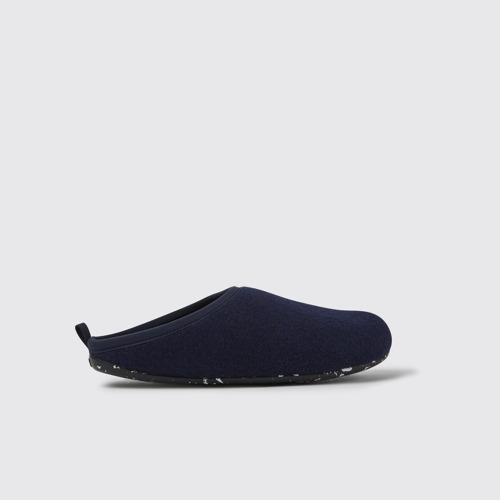 Image of Side view of Wabi Dark blue wool men’s slippers