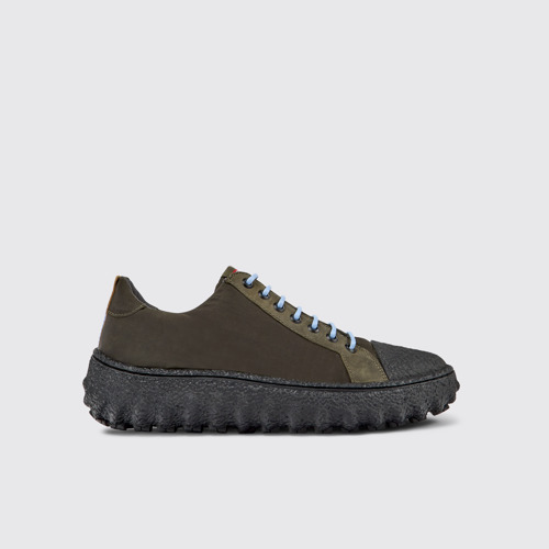 Side view of Ground Green textile and nubuck shoes for men