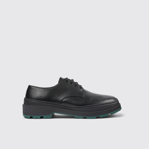 Image of Side view of Brutus Trek Black leather shoes for men