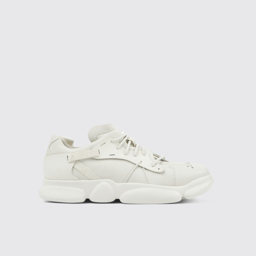 Image of Side view of Karst White non-dyed leather sneakers for men