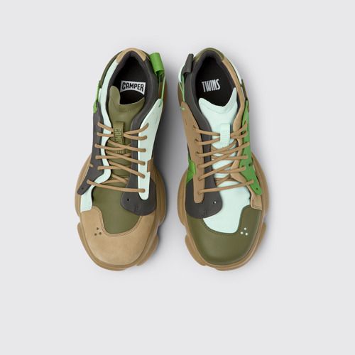 Image of Overhead view of Twins Multicolored Leather/Textile Sneaker for Men
