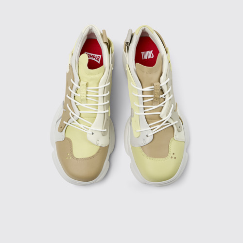 Image of Overhead view of Twins Multicolor Leather/Textile Sneakers for Men.