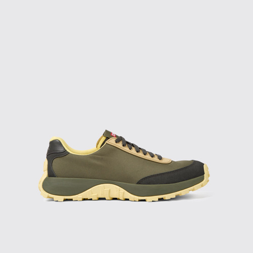 Side view of Drift Trail Green textile and nubuck sneakers for men