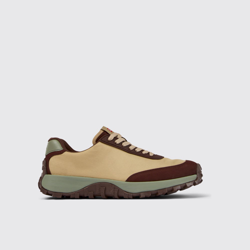 Image of Side view of Drift Trail VIBRAM Beige recycled PET and nubuck sneakers for men