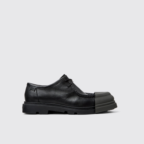 Side view of Junction Black Leather Men's Shoe.