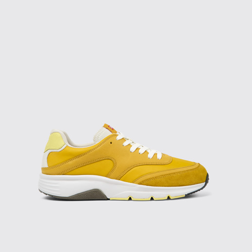 Side view of Drift Yellow textile and leather sneakers for men