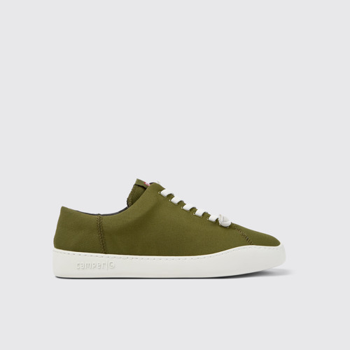 Image of Side view of Peu Touring Green Textile Sneaker for Men