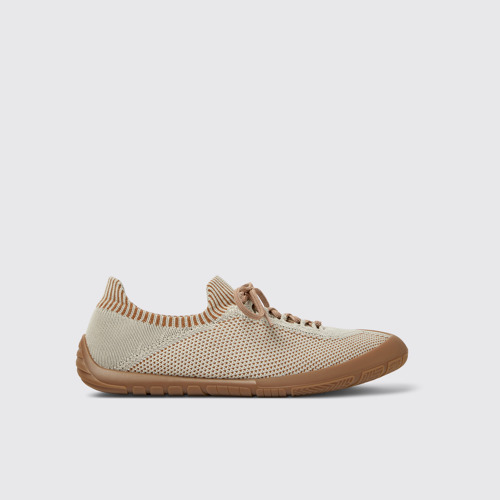 Side view of Path Gray and brown textile sneakers for men