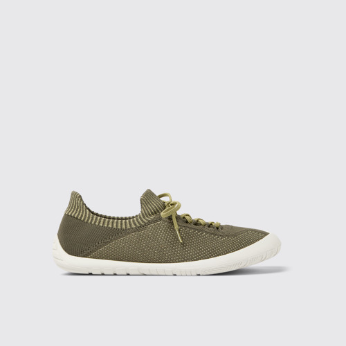 Side view of Path Green and yellow textile sneakers for men