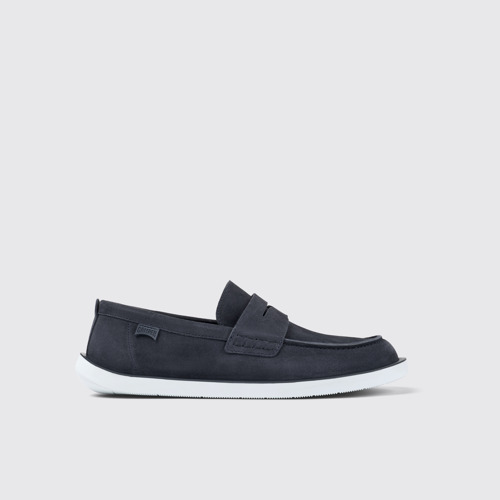 Image of Wagon Mocassins en nubuck bleu pour homme