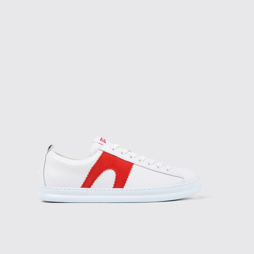 Image of Side view of Runner White and red leather sneakers for men