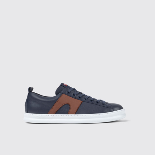 Image of Side view of Runner Blue Leather Sneaker for Men
