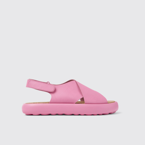 Image of Side view of Pelotas Flota Pink leather sandals for men