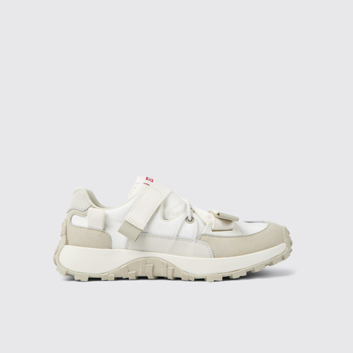 Side view of Drift Trail White textile and nubuck sneakers for men
