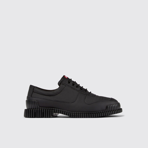Image of Side view of Pix Black leather and recycled PET shoes for men