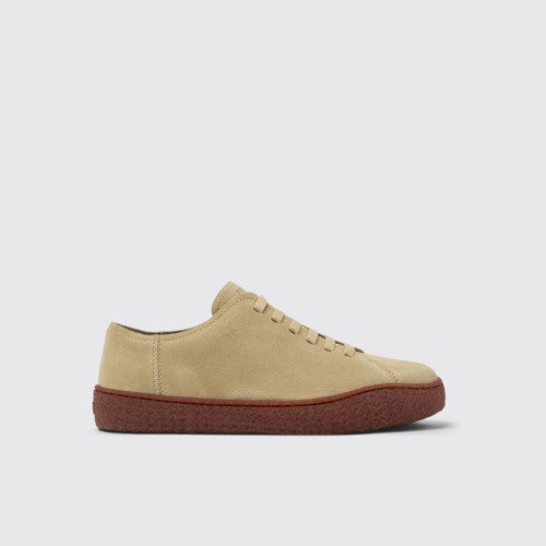Side view of Peu Terreno Beige Nubuck Shoes for Men.