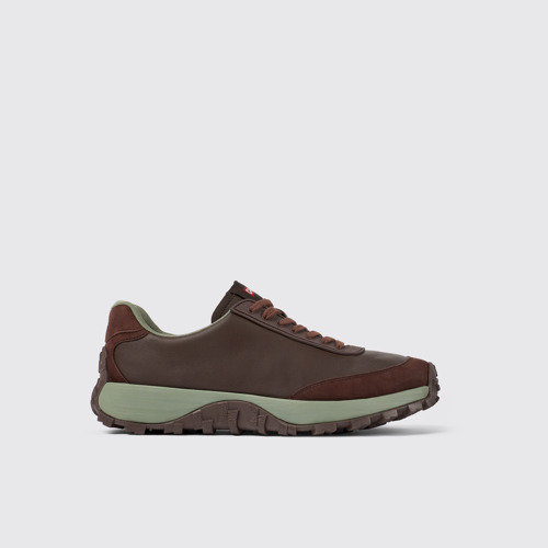 Image of Side view of Drift Trail VIBRAM Burgundy leather and nubuck sneakers for men