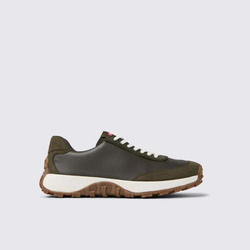 Image of Side view of Drift Trail VIBRAM Green textile and nubuck sneakers for men