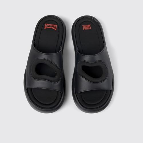 Image of Overhead view of Twins Black Leather/Textile Slide for Men